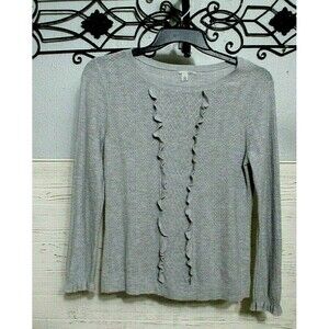 Halogen Knit Top Size LP Gray Long Sleeved Scoop Neck